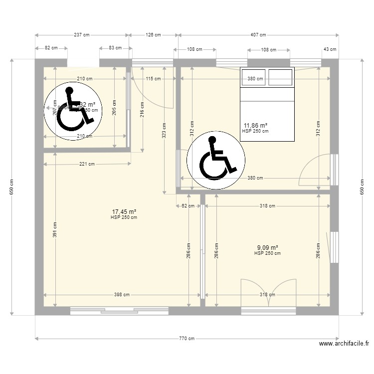 M2b IY. Plan de 4 pièces et 43 m2