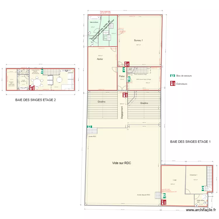 Baie des singes &eacute;tage et acc&egrave;s loge Dernier. Plan de 