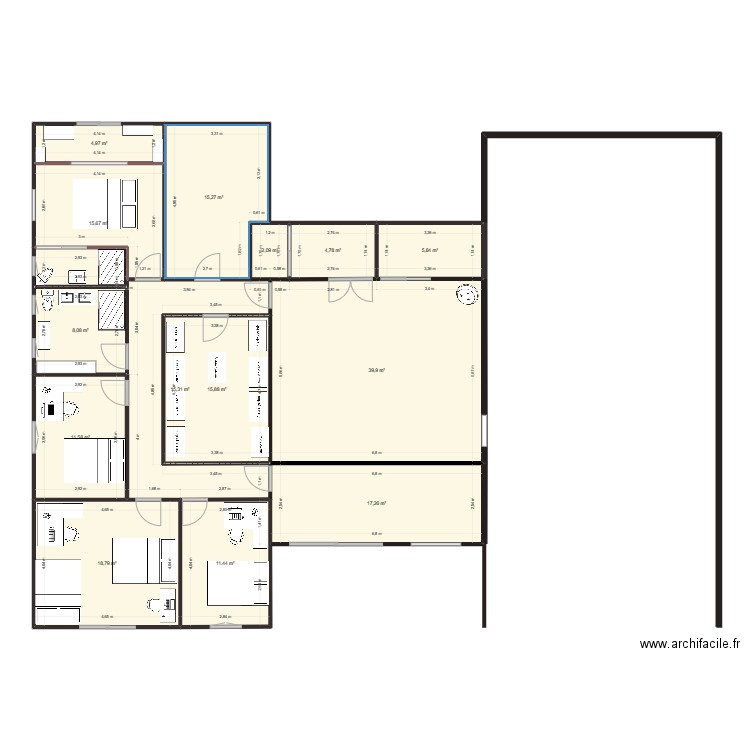 Plan 2. Plan de 14 pièces et 187 m2