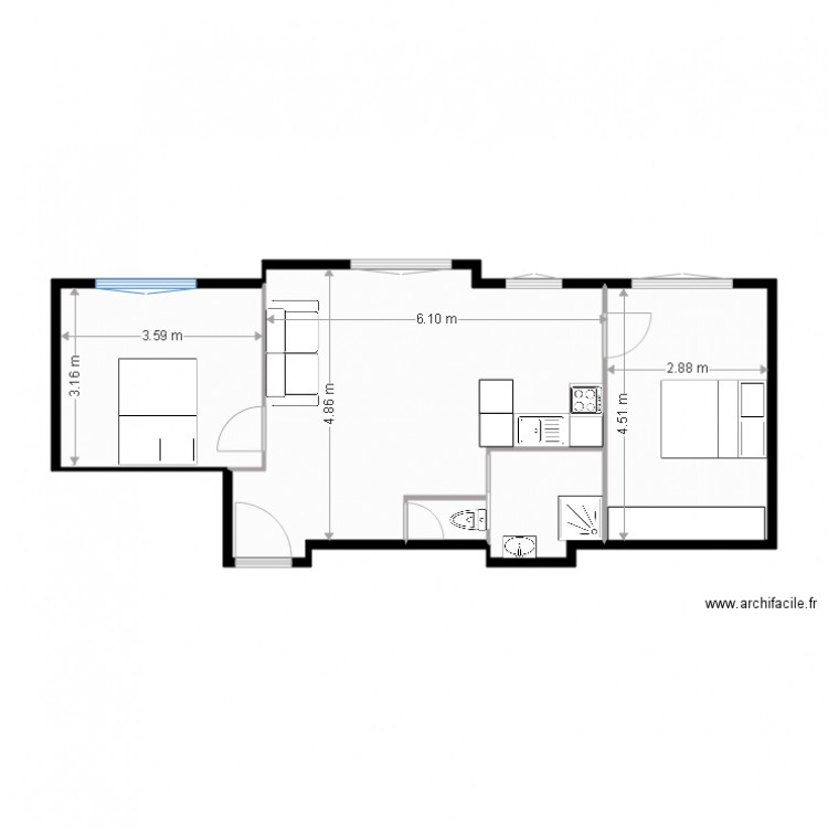 3 pieces ver 1. Plan de 0 pièce et 0 m2