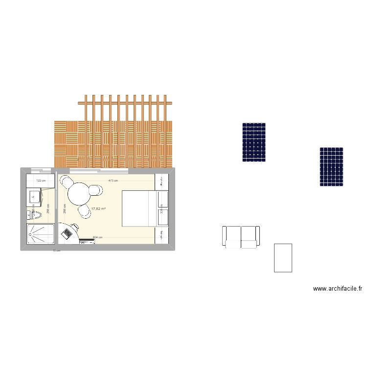 container ana. Plan de 1 pièce et 18 m2