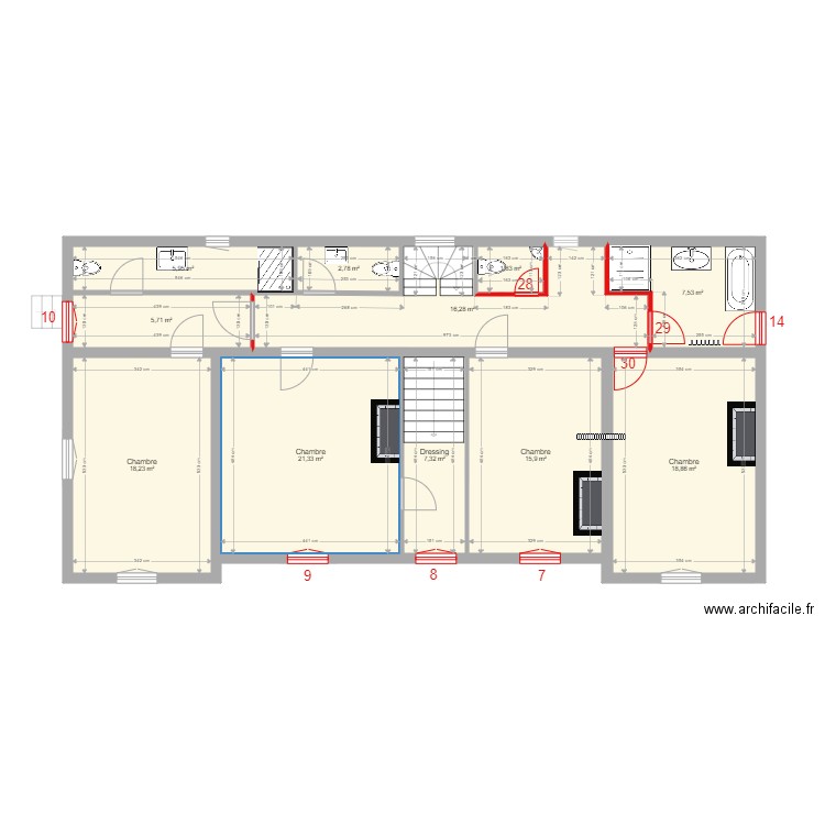 63001802 Mariol Etage projet 2. Plan de 20 pièces et 241 m2