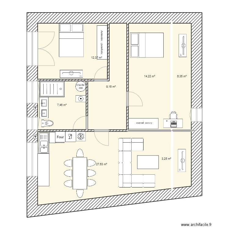 Enzo R2 meublé . Plan de 7 pièces et 80 m2