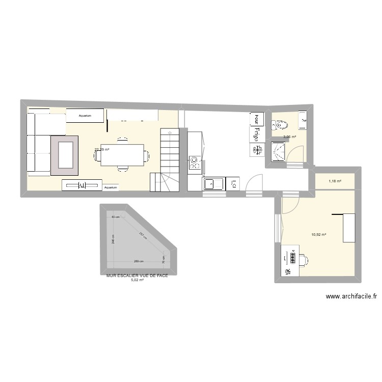 Appart. Plan de 5 pièces et 42 m2