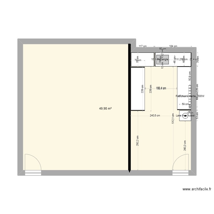 Salle nettoyage. Plan de 1 pièce et 50 m2