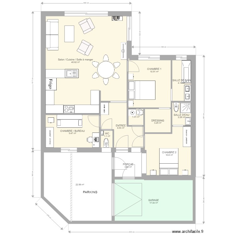 TENTATIVE PLAIN PIED MODIFIEE AVEC AVANT DE MAISON. Plan de 0 pièce et 0 m2