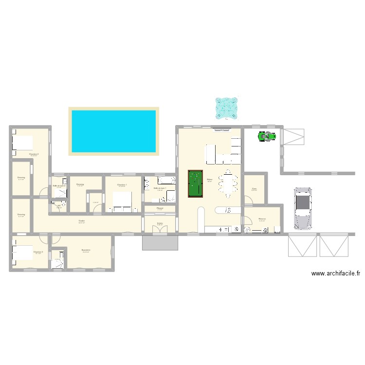 111. Plan de 18 pièces et 192 m2