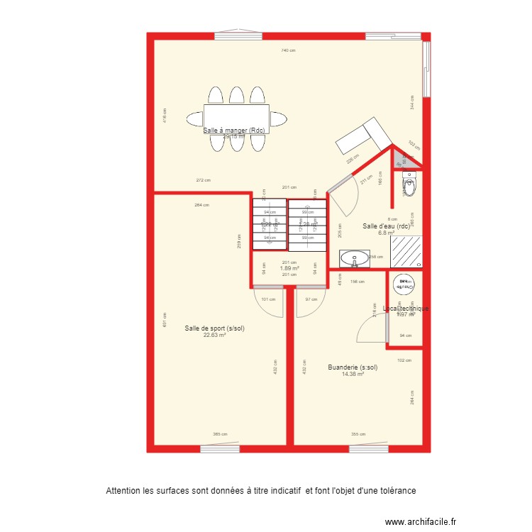 BI1990 niveau 0 et sous sol côté. Plan de 0 pièce et 0 m2