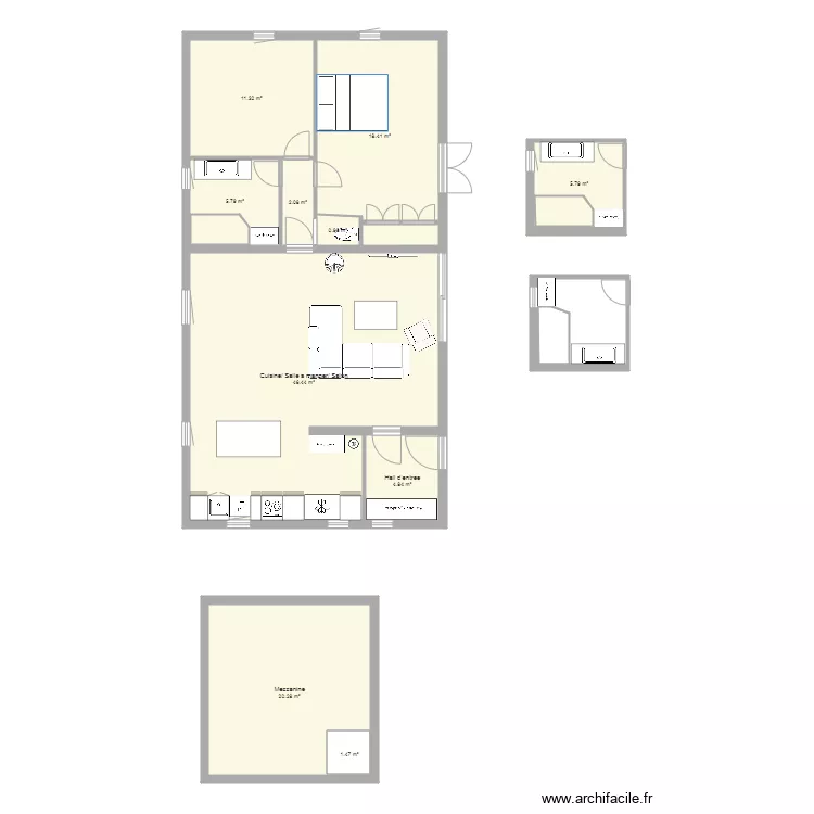 Maison sans cellier comptoir . Plan de 