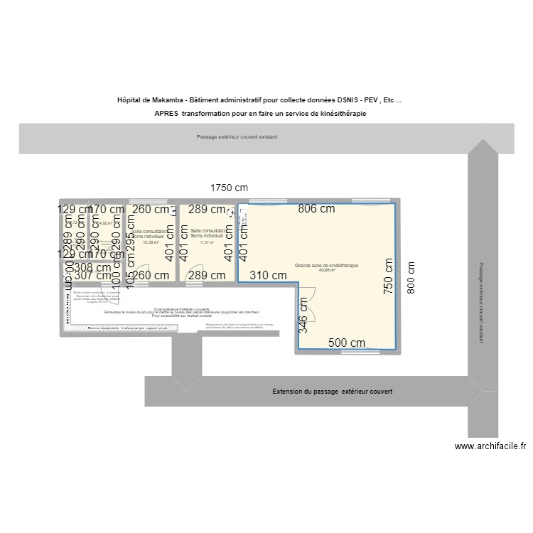 Service kiné Hôpital Makamba - après transformation . Plan de 6 pièces et 83 m2