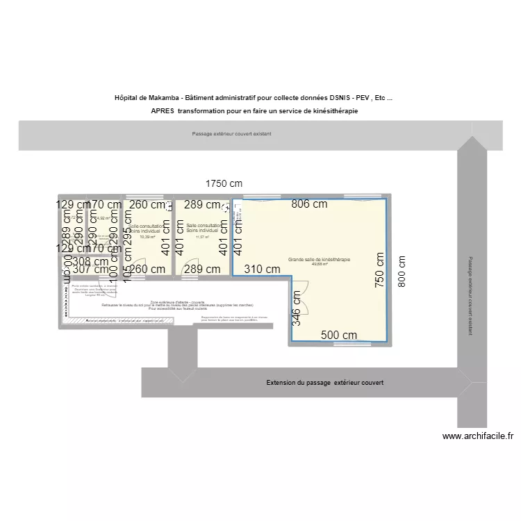 Service kiné Hôpital Makamba - après transformation . Plan de Service kiné Hôpital Makamba - après transformation . Plan de