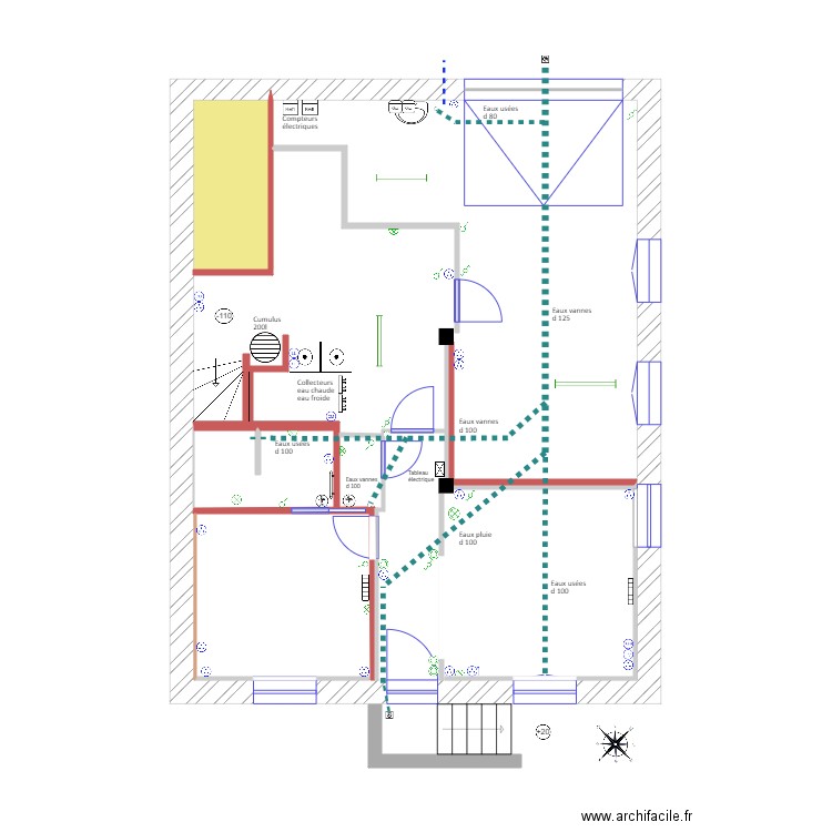 Sous sol. Plan de 4 pièces et 103 m2