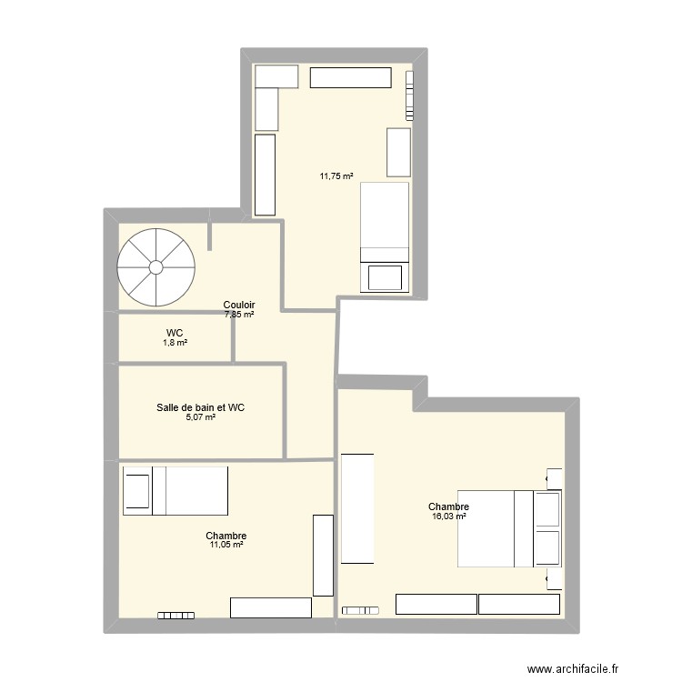 Appart St Jorioz R+1. Plan de 6 pièces et 54 m2