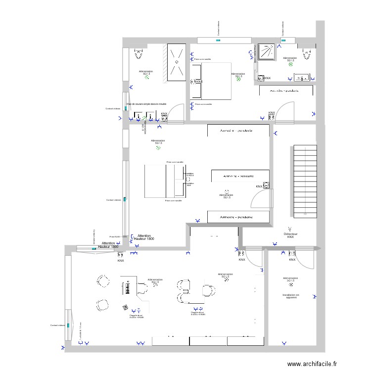 Rez de jardin installation électrique 0206. Plan de 0 pièce et 0 m2