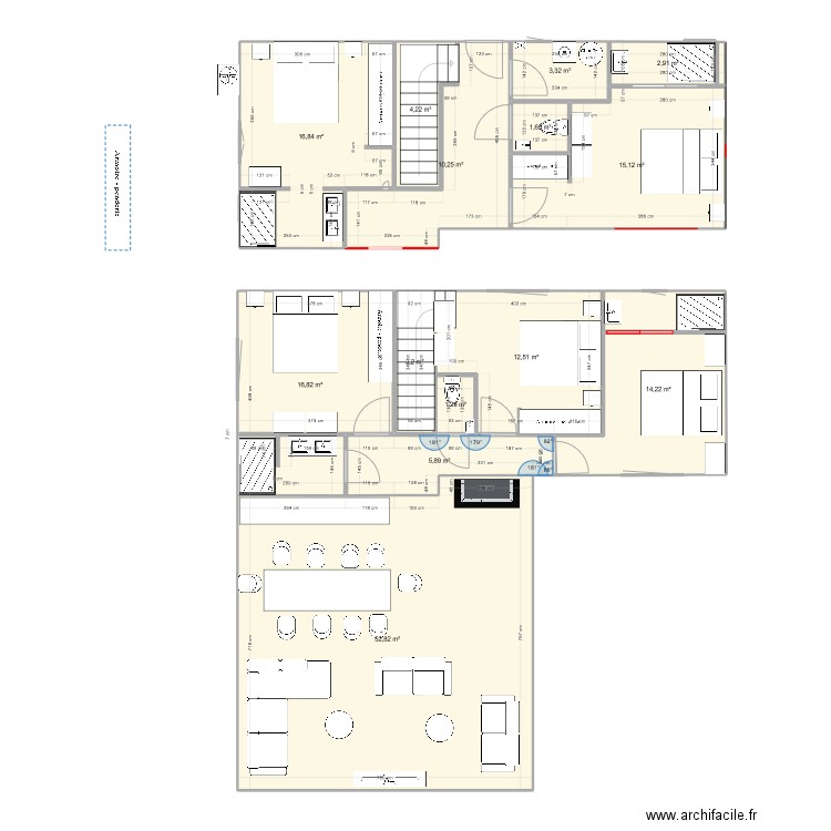 PIGEONNIER REZ DE CHAUSSEE. Plan de 14 pièces et 161 m2