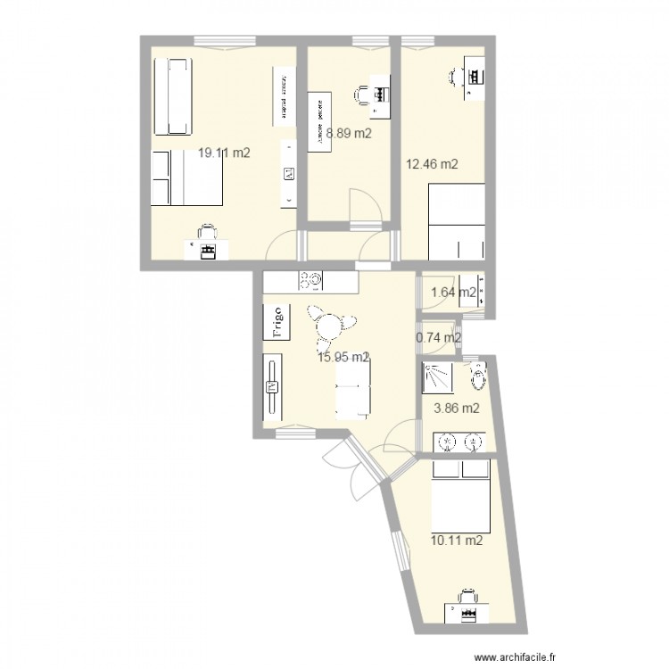 Appartement 3 chambre visite 2 Mars. Plan de 0 pièce et 0 m2