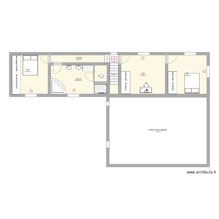 Etage. Plan de 7 pièces et 118 m2