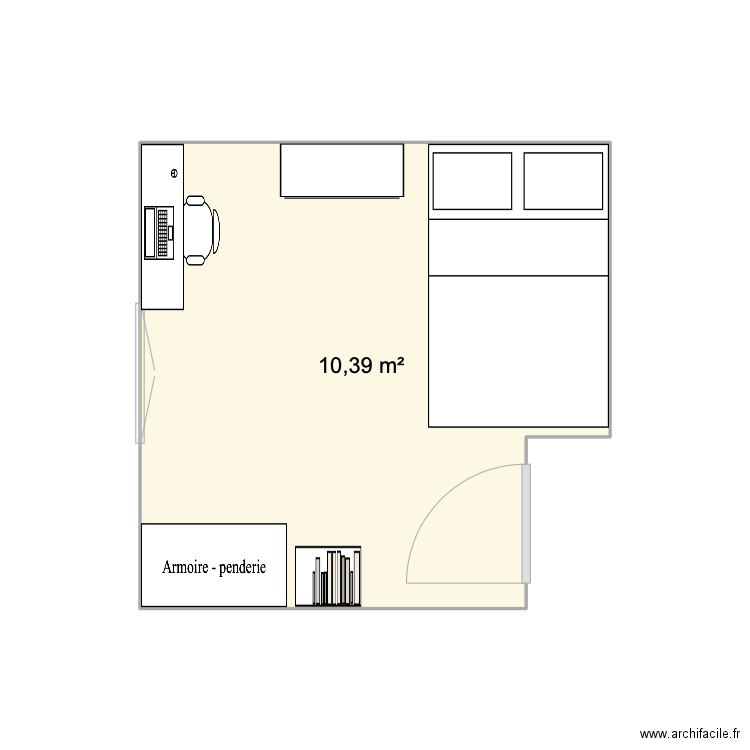 chambre. Plan de 1 pièce et 10 m2