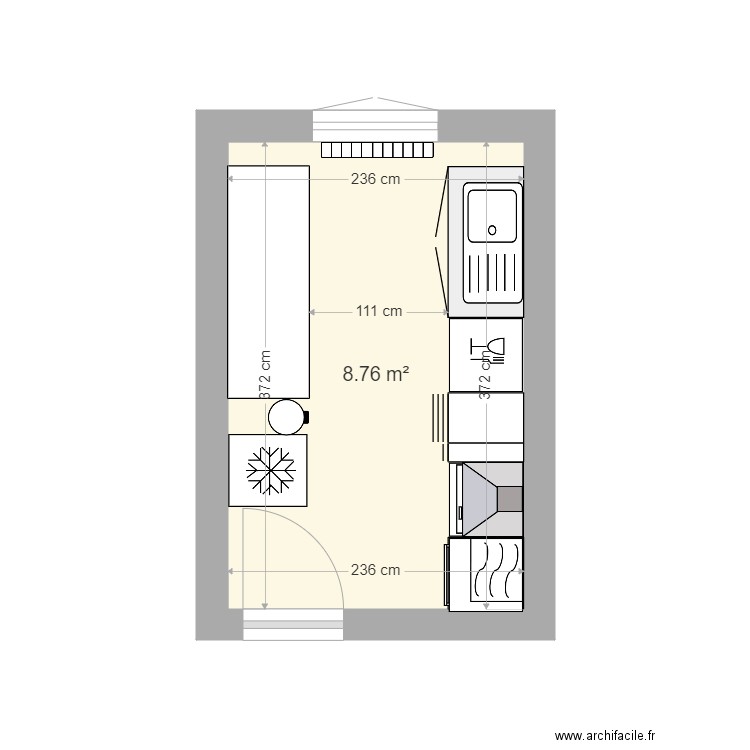 cuisine. Plan de 1 pièce et 9 m2