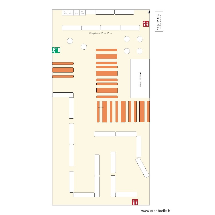 Implantation site marché de Noël 2022 chapiteau. Plan de 1 pièce et 201 m2