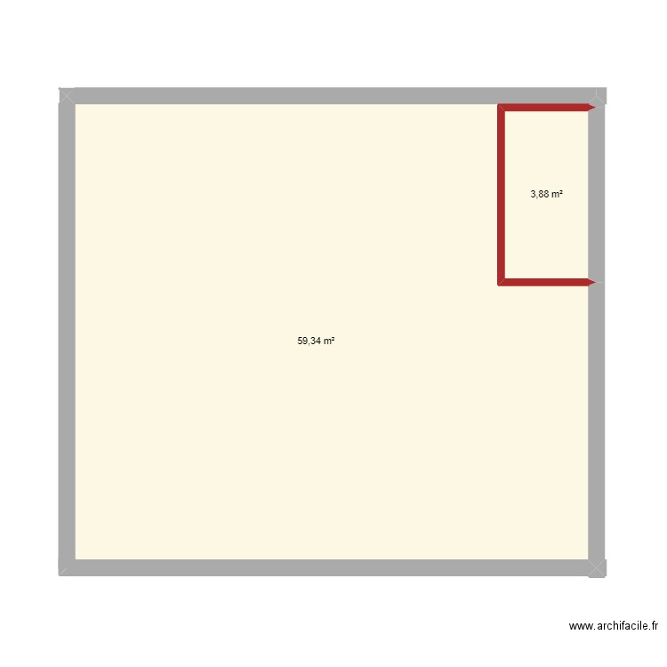 etage. Plan de 2 pièces et 63 m2