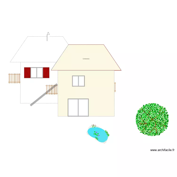 Vue côté étang. Plan de Vue côté étang. Plan de