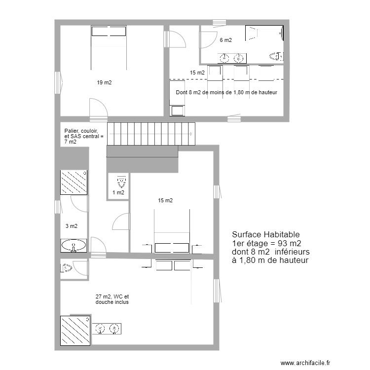 Plan maison montoison 1er étage. Plan de 5 pièces et 41 m2