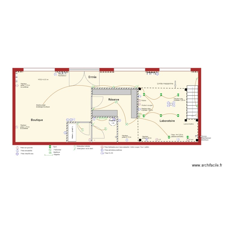 Boutique Sandrine plan électricité v611 mars 2020. Plan de 0 pièce et 0 m2