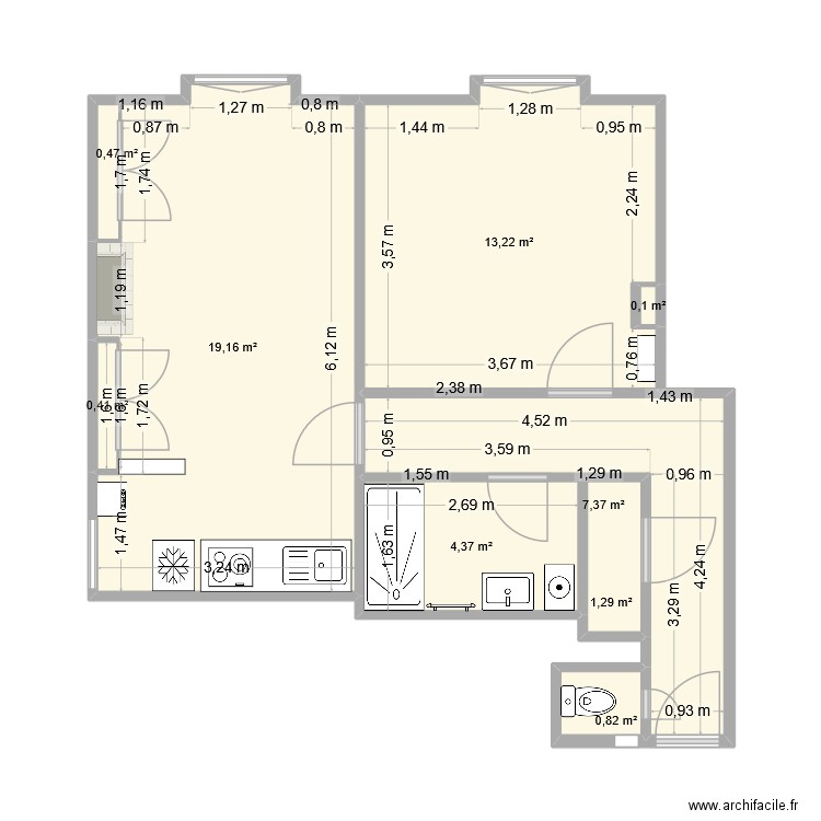 Appartement Etienne miniature pr centrer. Plan de 9 pièces et 47 m2