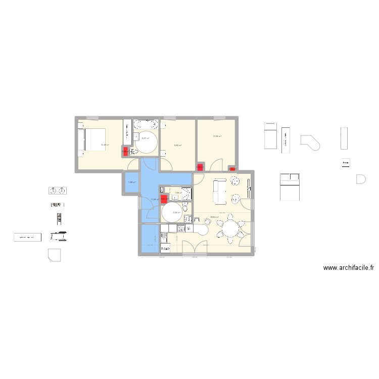 plan5. Plan de 13 pièces et 89 m2