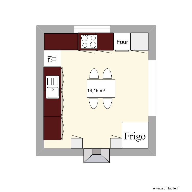 Guy cuisine. Plan de 1 pièce et 14 m2