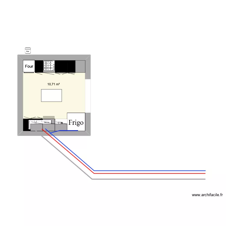 Guy cuisine. Plan de 1  et 11 m²