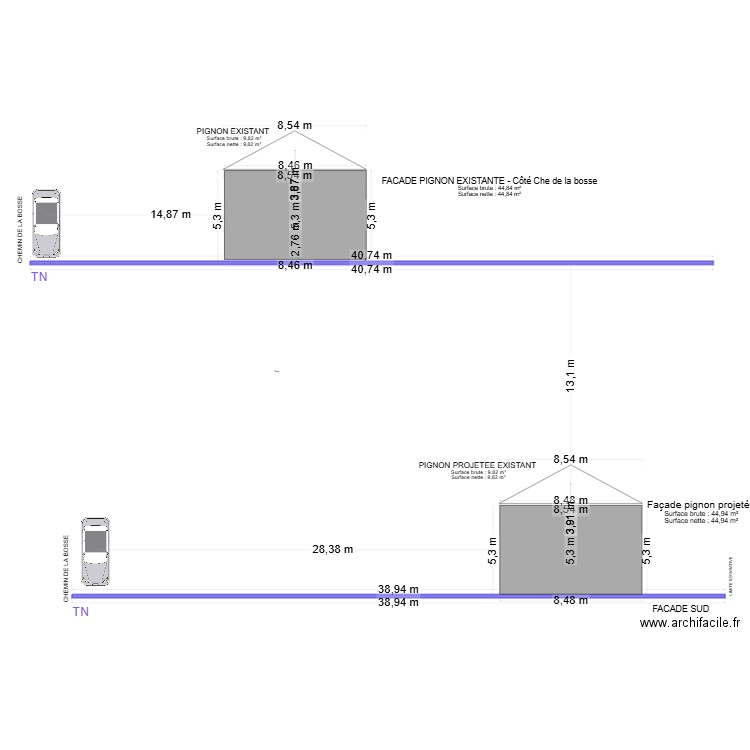 PC3 - PLAN EN COUPE - PIGNON. Plan de 0 pièce et 0 m2