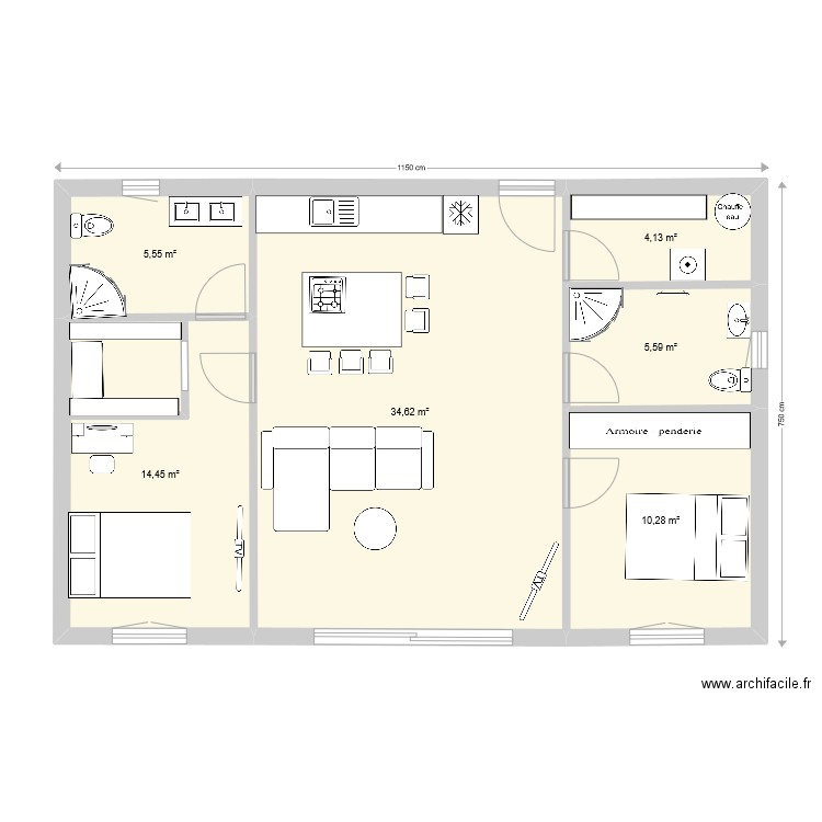 fred pdm. Plan de 6 pièces et 75 m2