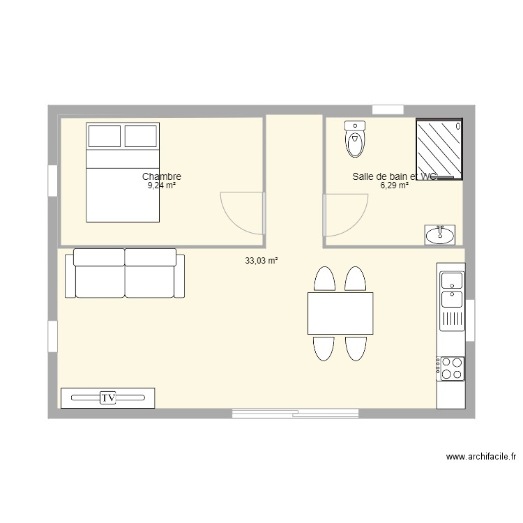 maison 48m2 maripa. Plan de 3 pièces et 58 m2