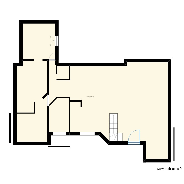 rez de chaussée. Plan de 1 pièce et 128 m2