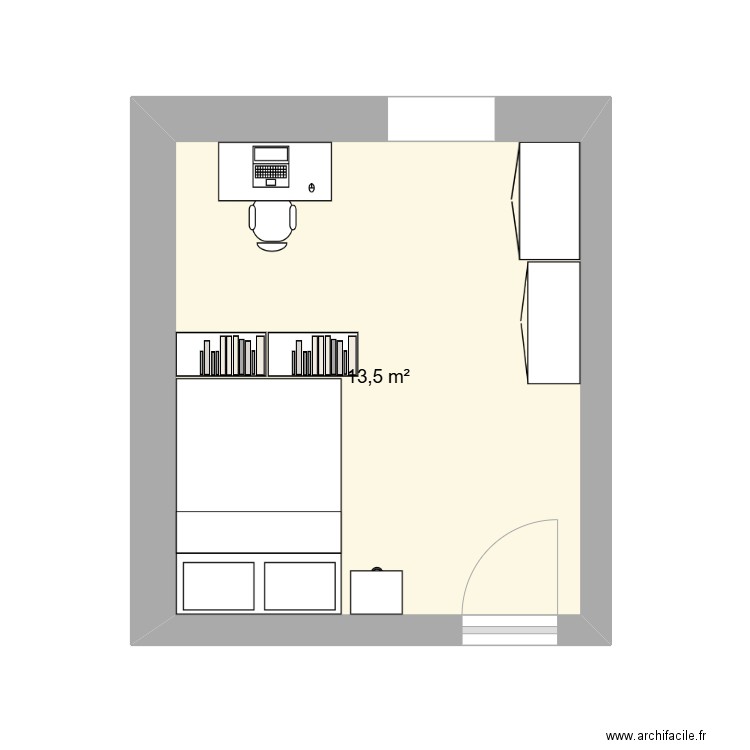 Chambre oscar. Plan de 1 pièce et 14 m2