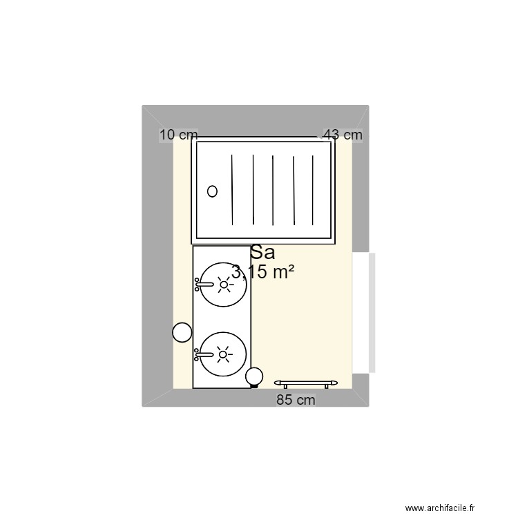 Salle de Bain Suresnes MSM. Plan de 1 pièce et 3 m2