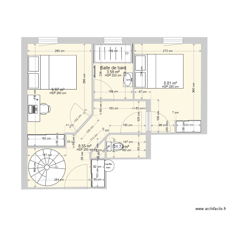 Toulouse Brunaud er étage. Plan de 5 pièces et 33 m2