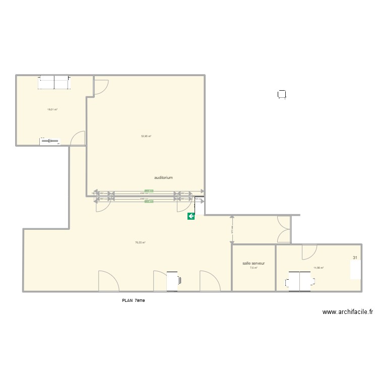 open space auditorium 7ème RJ. Plan de 5 pièces et 171 m2