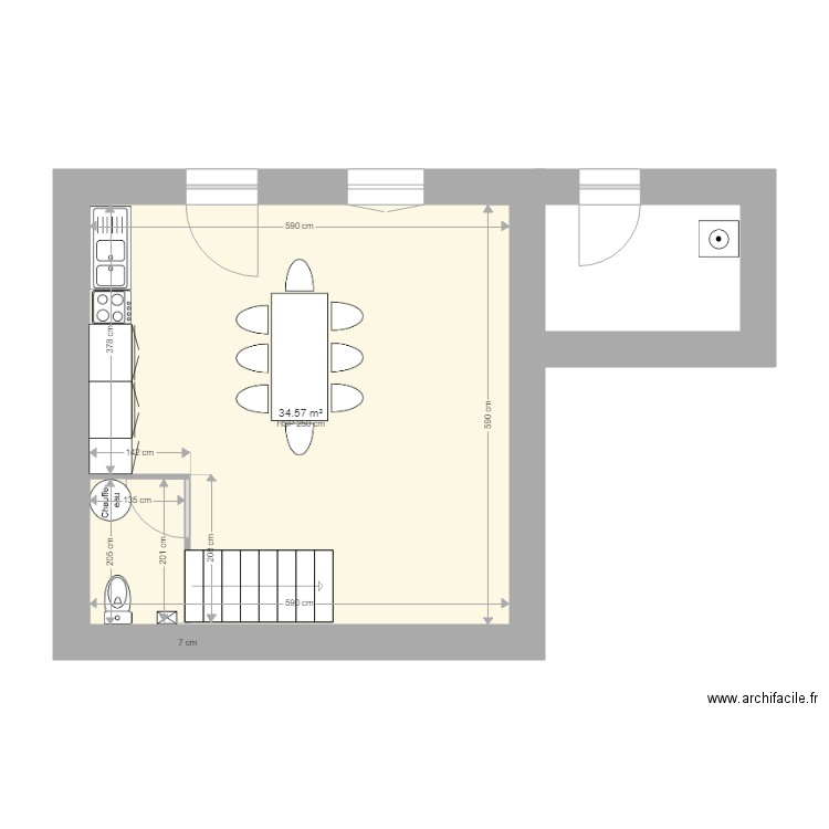 aumerle. Plan de 1 pièce et 35 m2