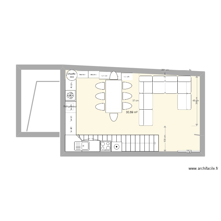 plan 1. Plan de 1 pièce et 31 m2