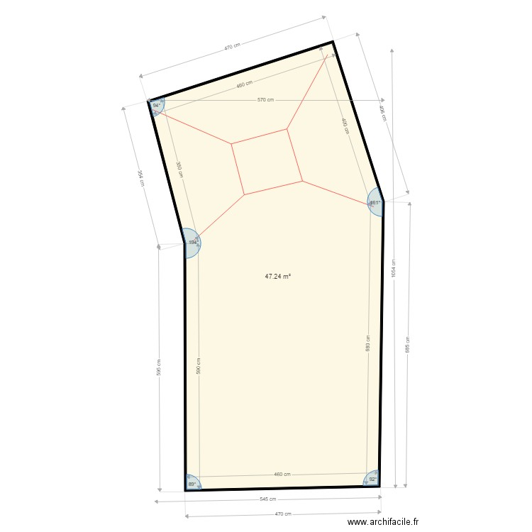 PISCINE cotes. Plan de 1 pièce et 47 m2