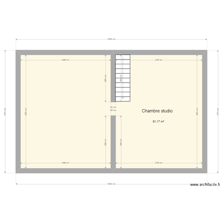 chambre et  1 siscot. Plan de 1 pièce et 61 m2