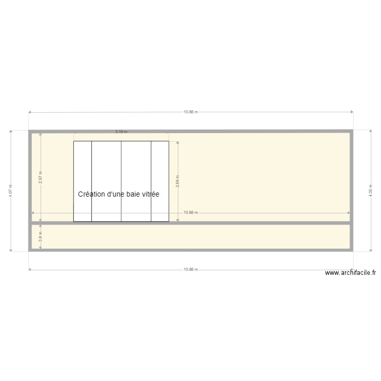 Plan facade futur. Plan de 2 pièces et 40 m2