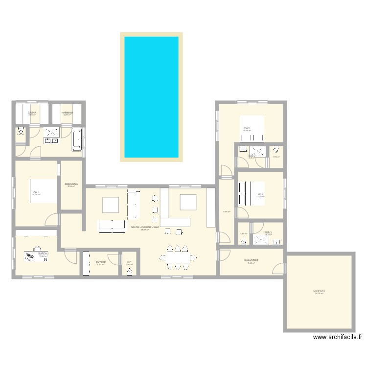 MAISON HUGUES. Plan de 19 pièces et 198 m2