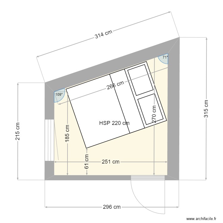 Menton Chambre filles du fond avec lit. Plan de 1 pièce et 6 m2