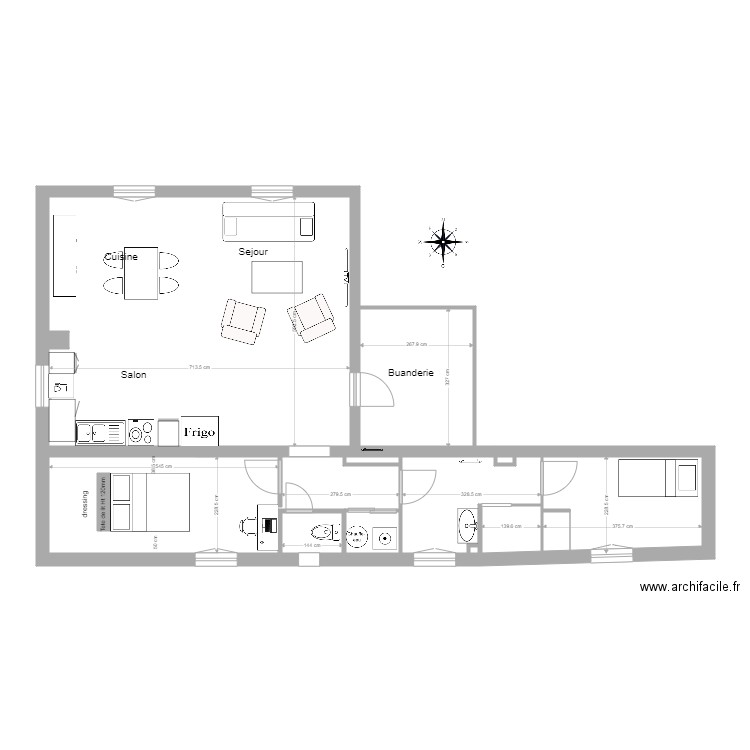 ROMAN REZ de  JARDIN quatre. Plan de 5 pièces et 53 m2