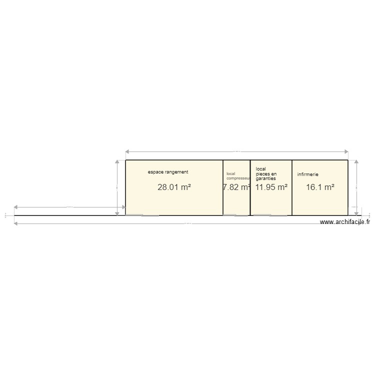 annexe infirmerie. Plan de 4 pièces et 64 m2