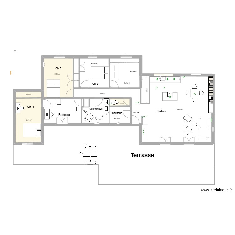 Plan Existant. Plan de 5 pièces et 29 m2